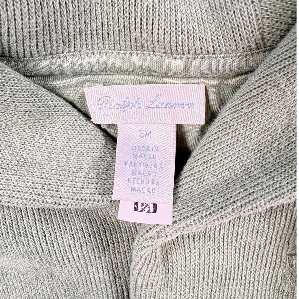 Ralph Lauren Ribbed Knit Coverall‎ Baby 6M Green Excellent Shawl Collar Romper